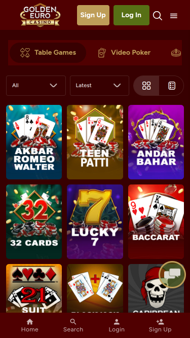 Jeux de table mobiles du Golden Euro Casino