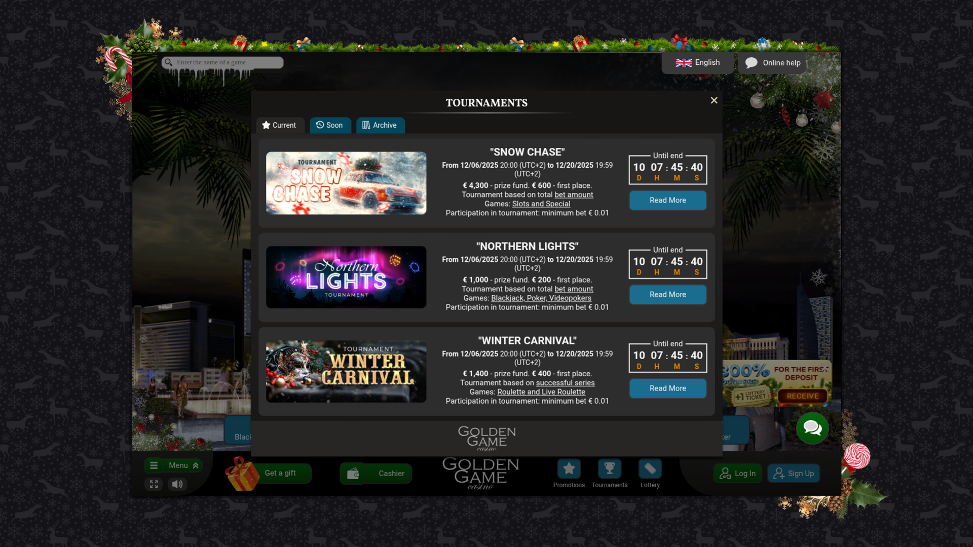 Tournois de casino Golden Game sur ordinateur