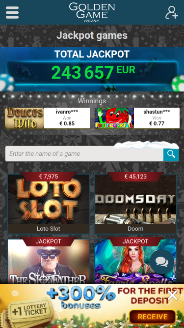 Jackpot mobile du casino Golden Game