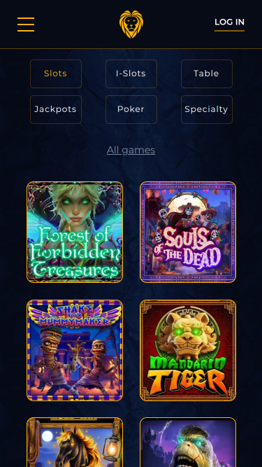 Jeux mobiles du casino Golden Lion