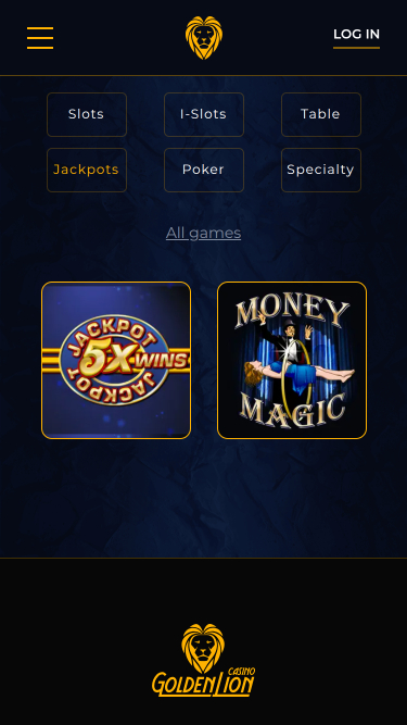 Jackpot mobile du casino Golden Lion