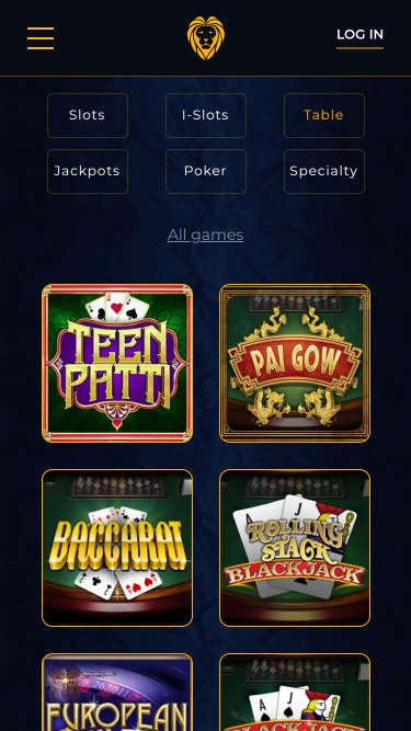 Jeux de table mobiles du Golden Lion Casino