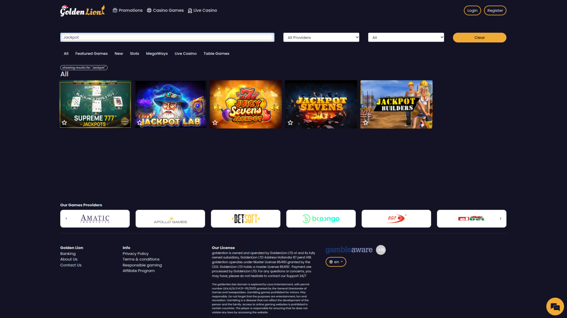 Jackpot de bureau Golden Lion