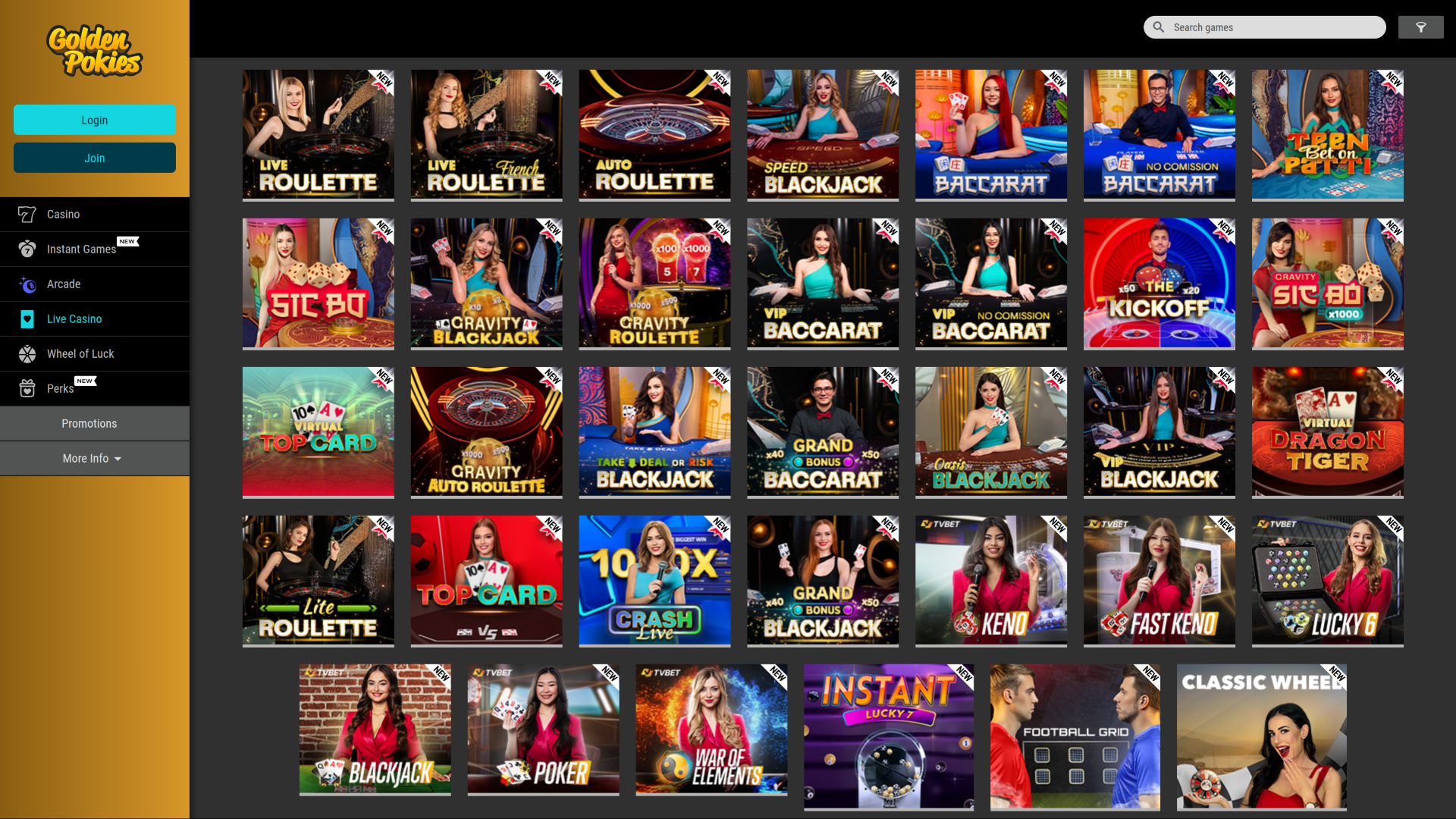 Casino Golden Pokies pour ordinateur avec croupier en direct