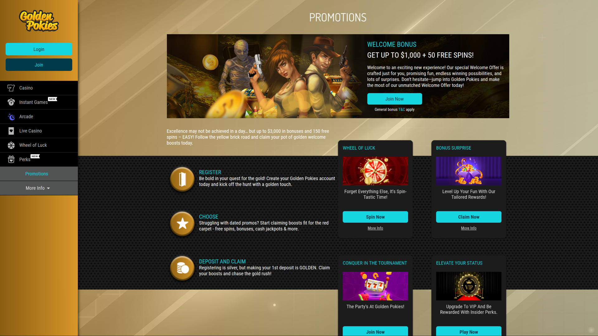 Promotions pour ordinateur de bureau du casino Golden Pokies