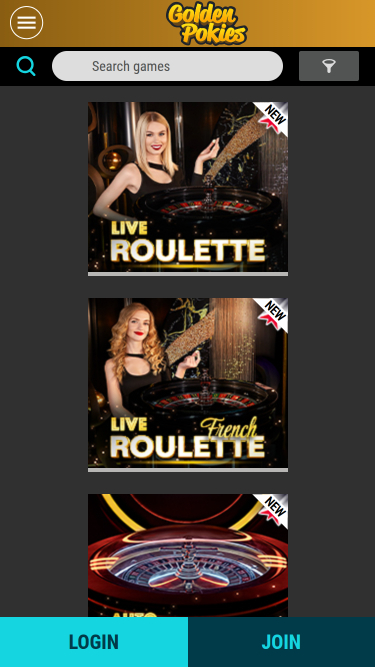 Casino mobile Golden Pokies avec croupier en direct