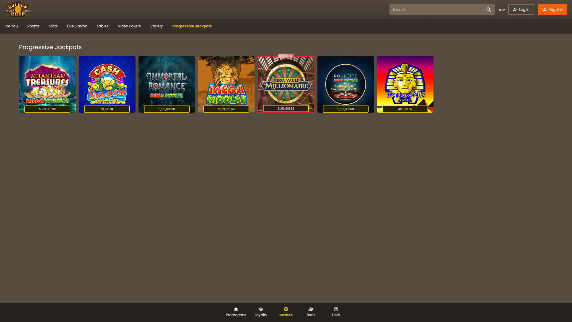 Jackpot de escritorio del Golden Reef Casino