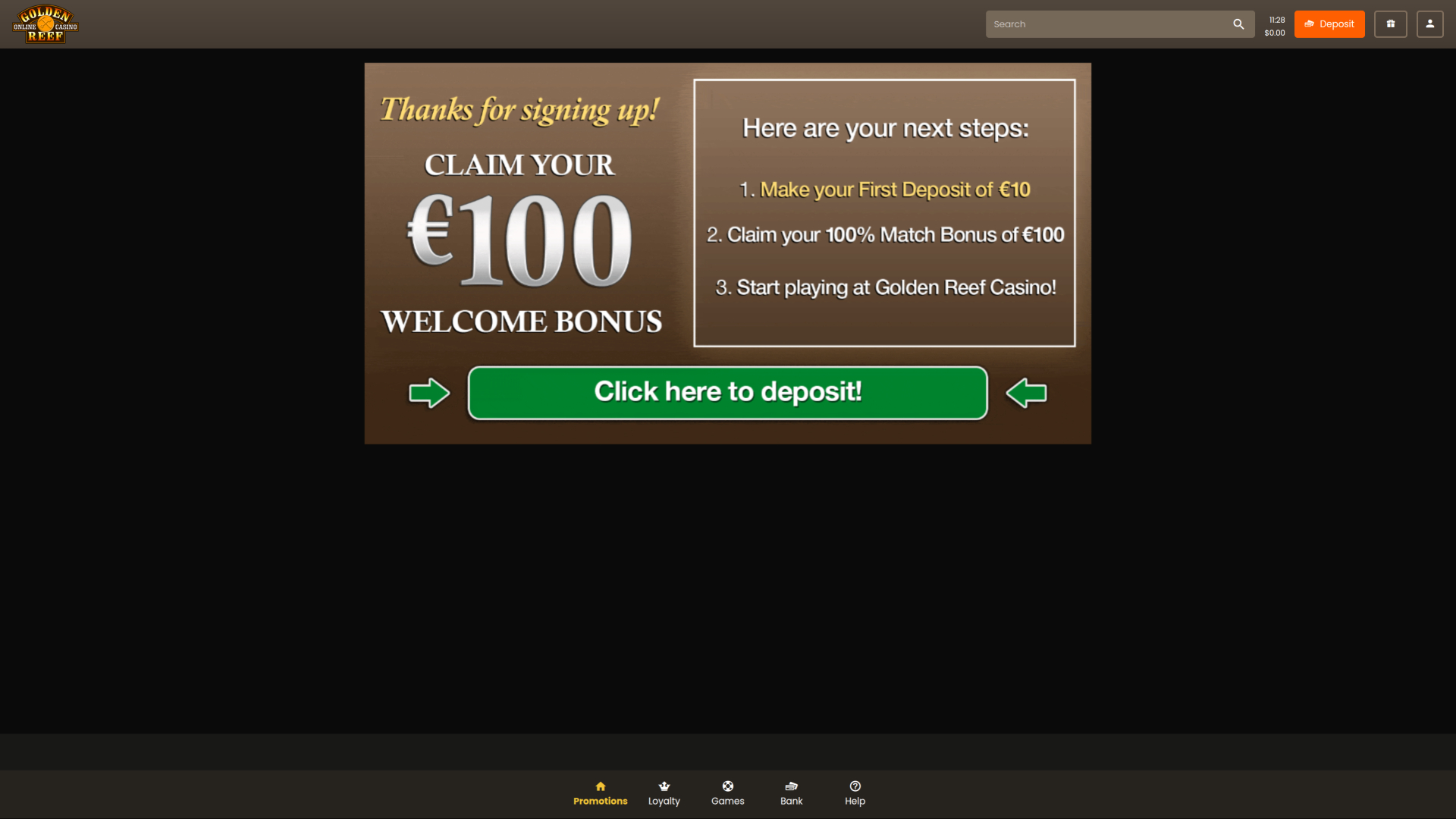 Promociones de escritorio del Casino Golden Reef