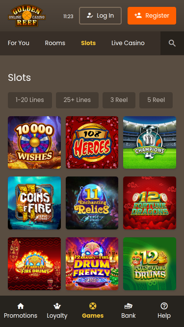 Juegos móviles del casino Golden Reef
