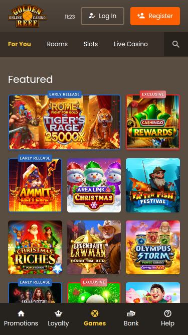 Página de inicio móvil del Casino Golden Reef