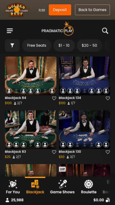 Casino móvil con crupier en vivo de Golden Reef