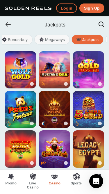 Jackpot mobile du casino Golden Reels