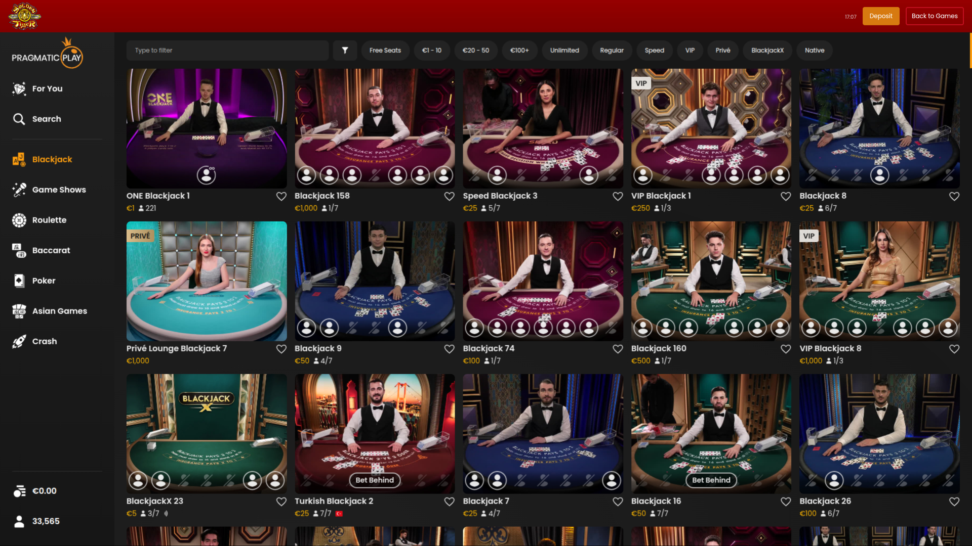 Casino Golden Tiger sur ordinateur avec croupier en direct