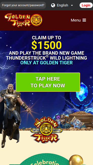 Page d'accueil mobile du casino Golden Tiger