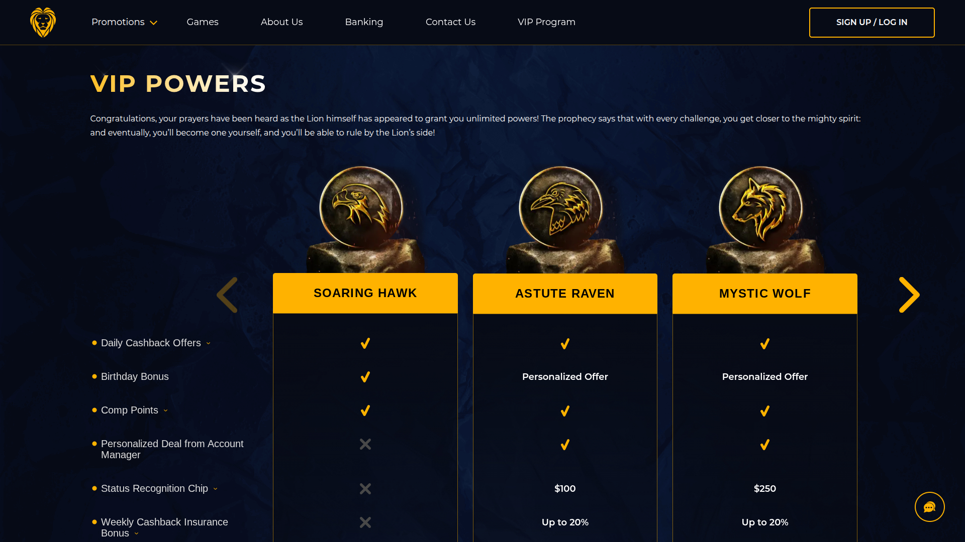 Programme VIP de bureau Golden Lion Casino