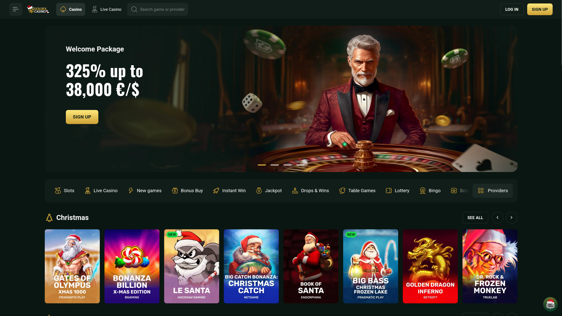 Page d'accueil du casino Goldex pour ordinateur