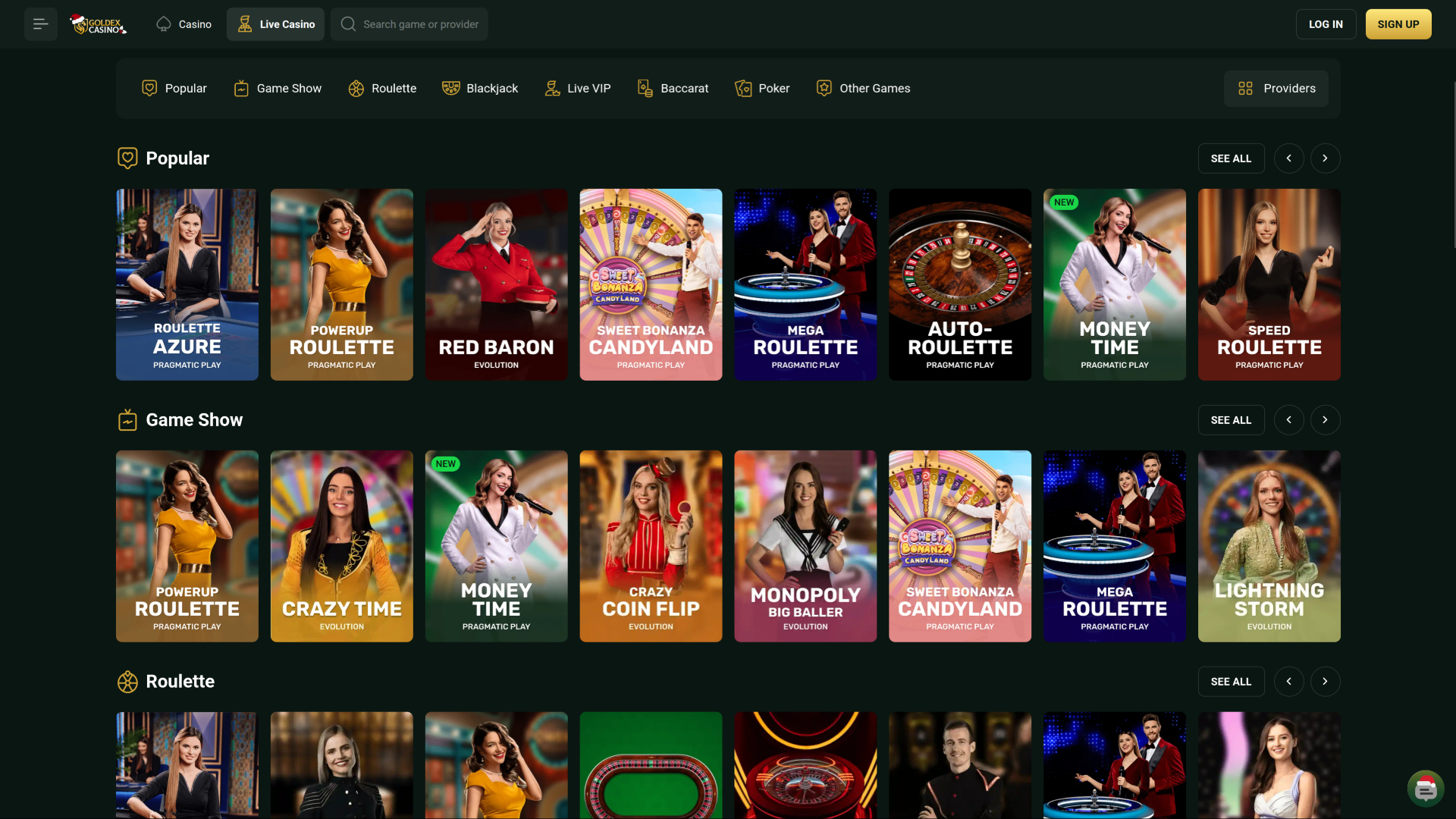 Casino Goldex pour ordinateur avec croupier en direct