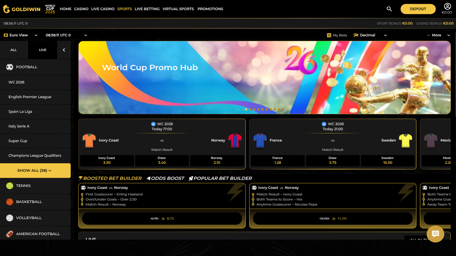 GoldiWin Casino Sport da desktop