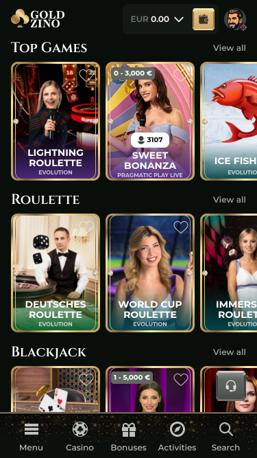 Goldzino Casino Live Dealer Mobile