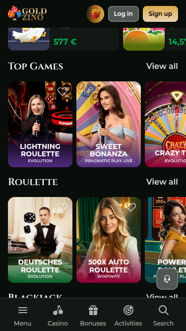 Goldzino Casino Live Croupier Mobile