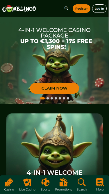 Homepage mobile di Gomblingo Casino