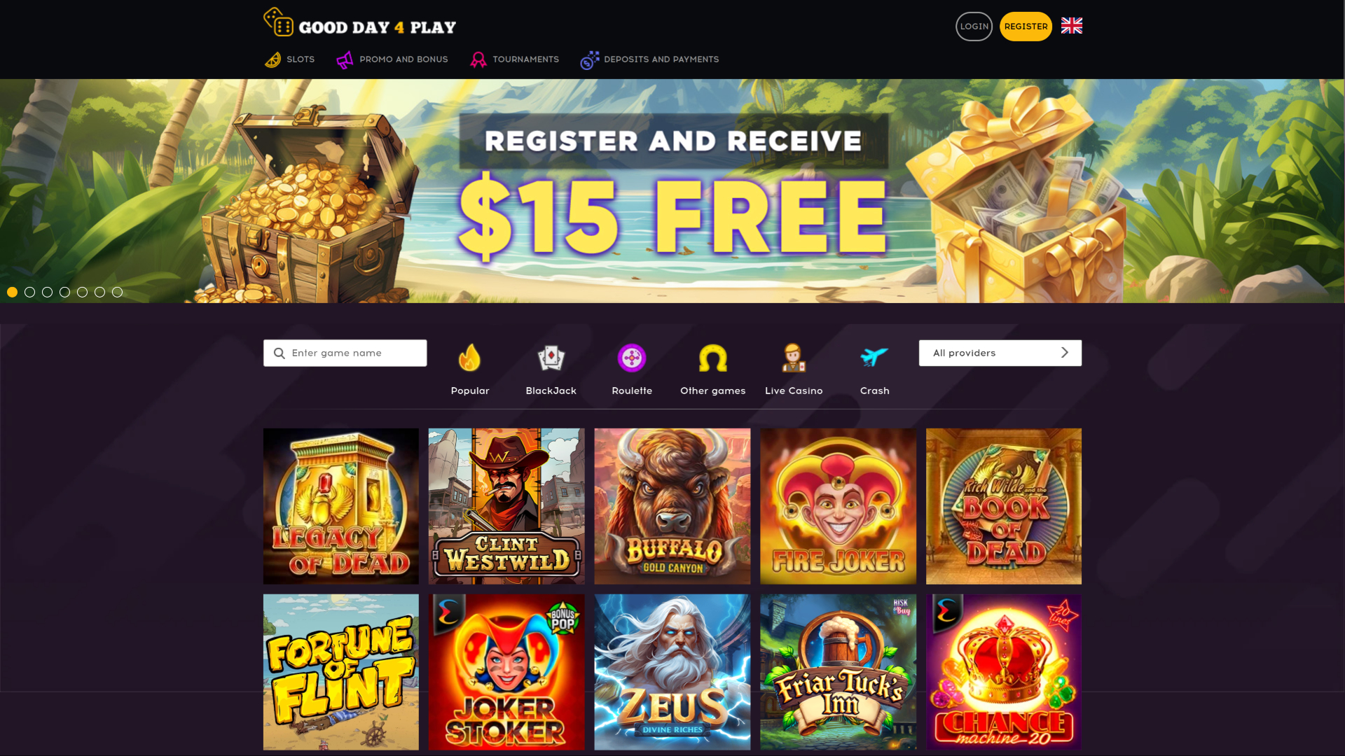 Página de inicio de Good Day 4 Play Casino para escritorio