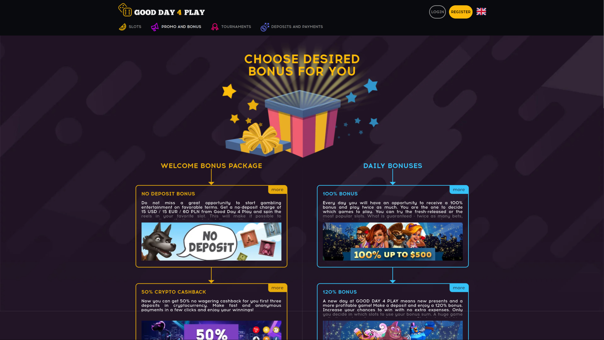 Promociones de escritorio del casino Good Day 4 Play