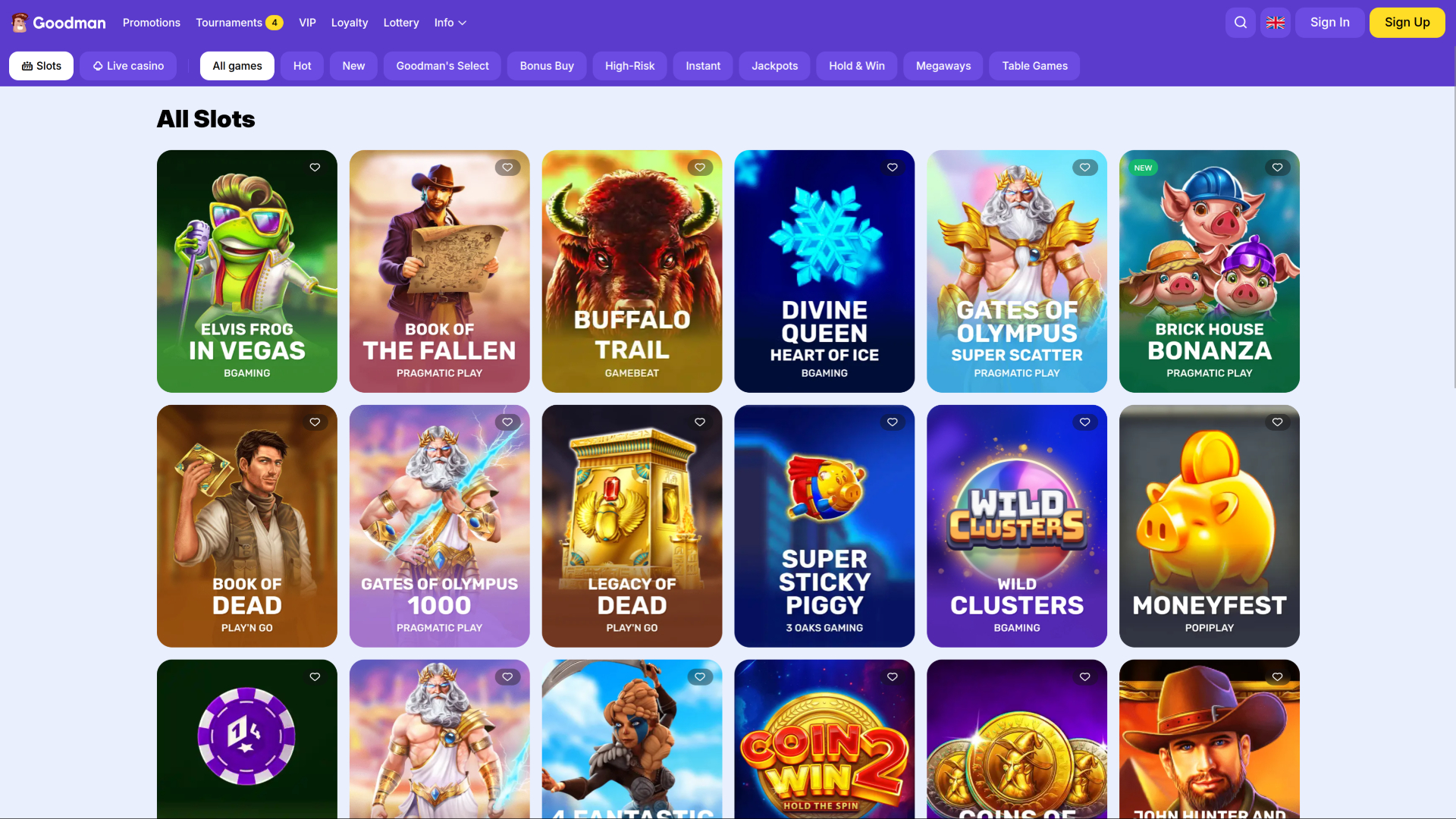 Jeux de casino Goodman sur ordinateur