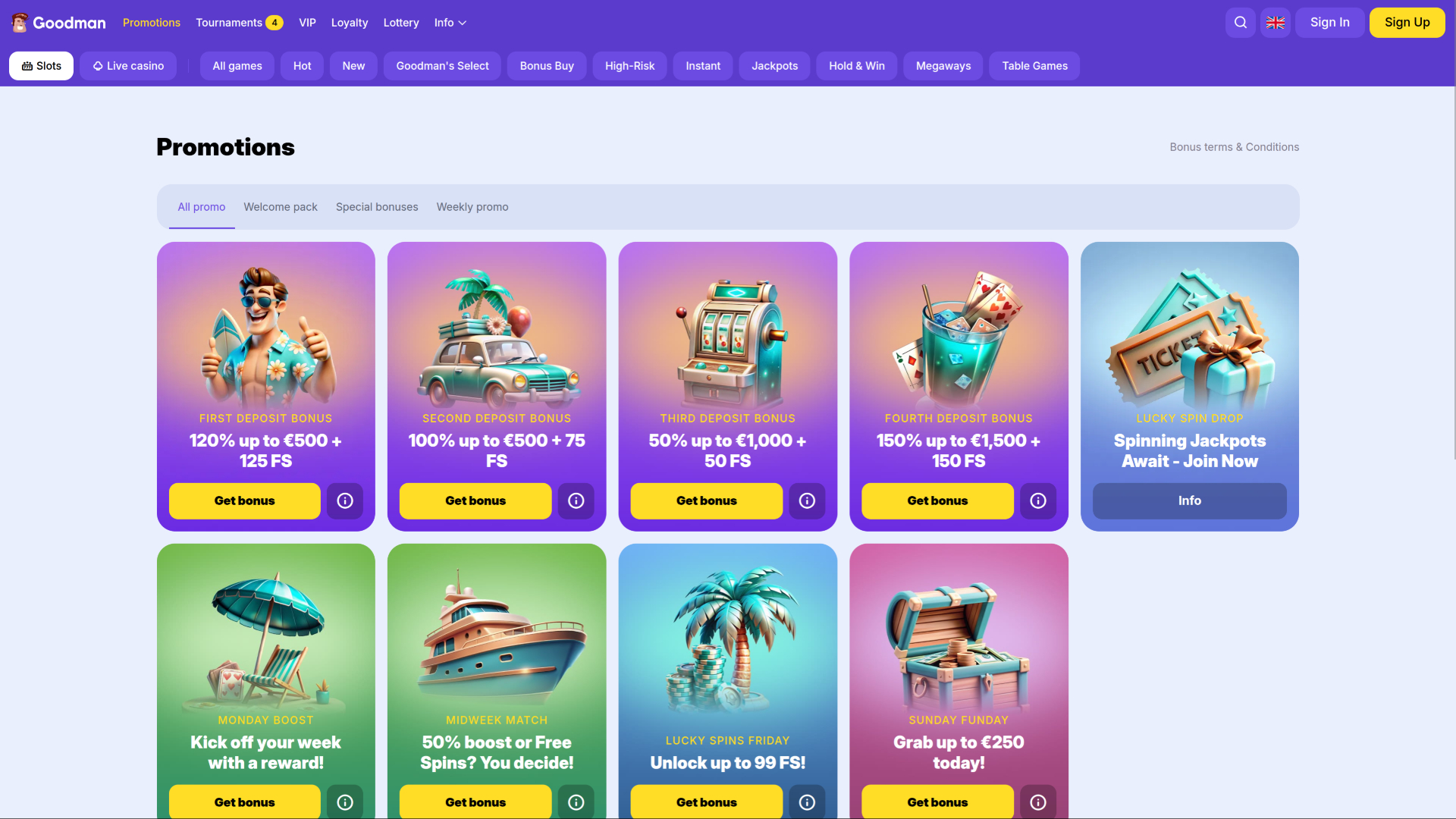 Promotions sur ordinateur du casino Goodman