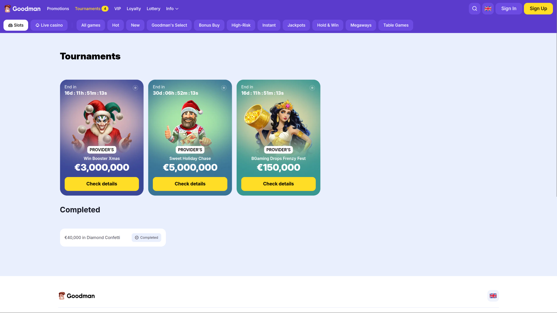 Tournois de casino Goodman sur ordinateur