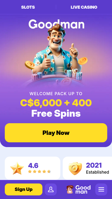 Page d'accueil mobile du casino Goodman