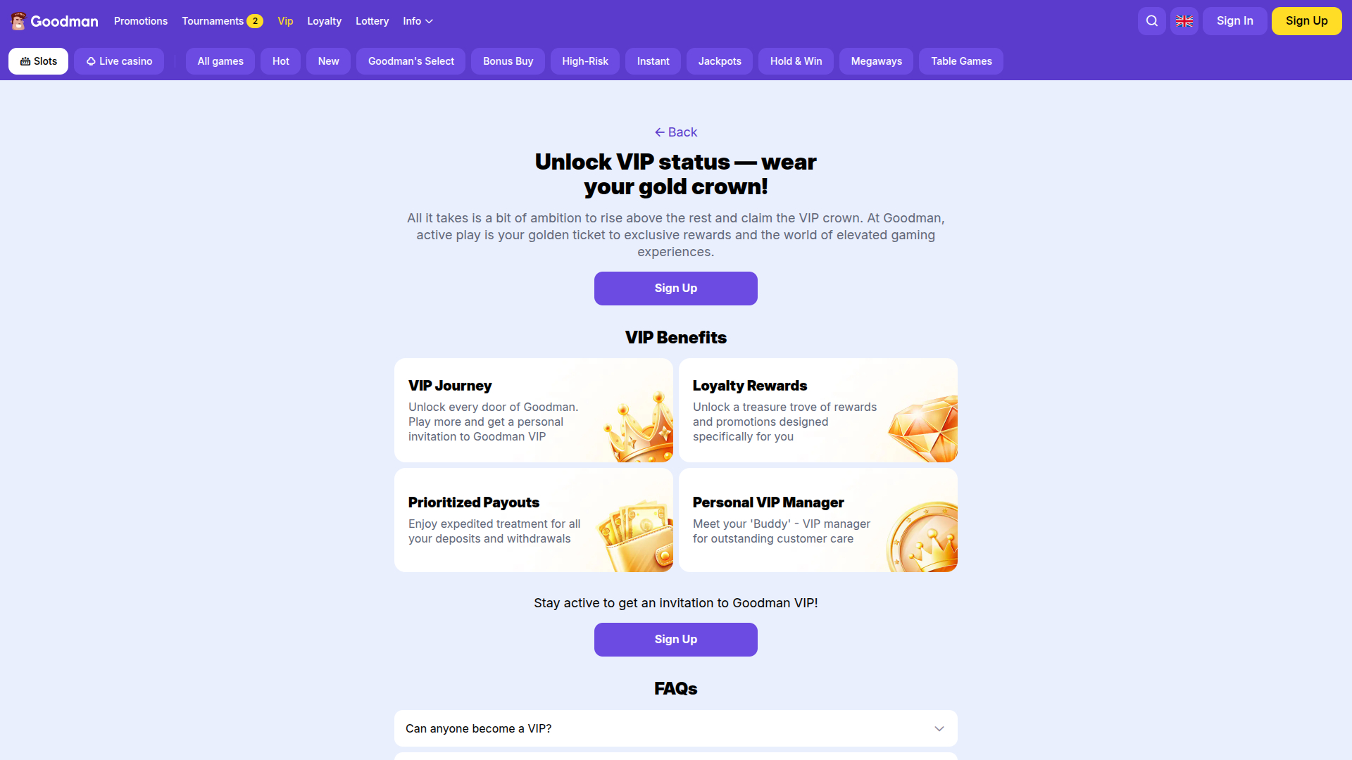 Programme VIP de bureau Goodman Casino