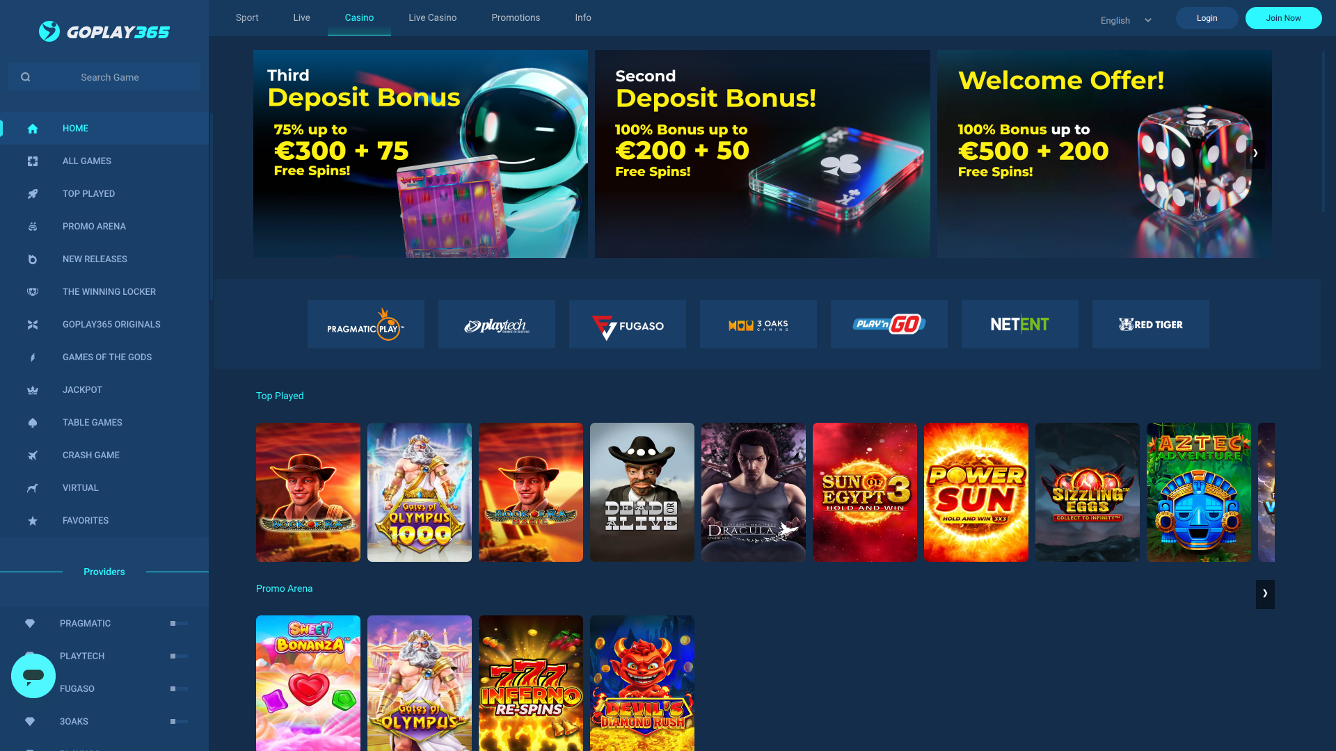 Скриншот игр казино Goplay365