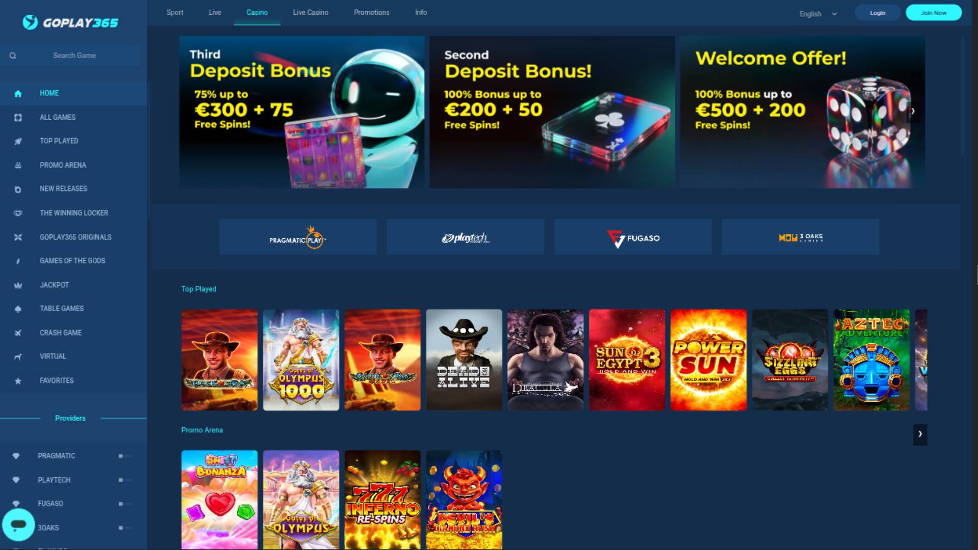 Скриншот главной страницы казино Goplay365
