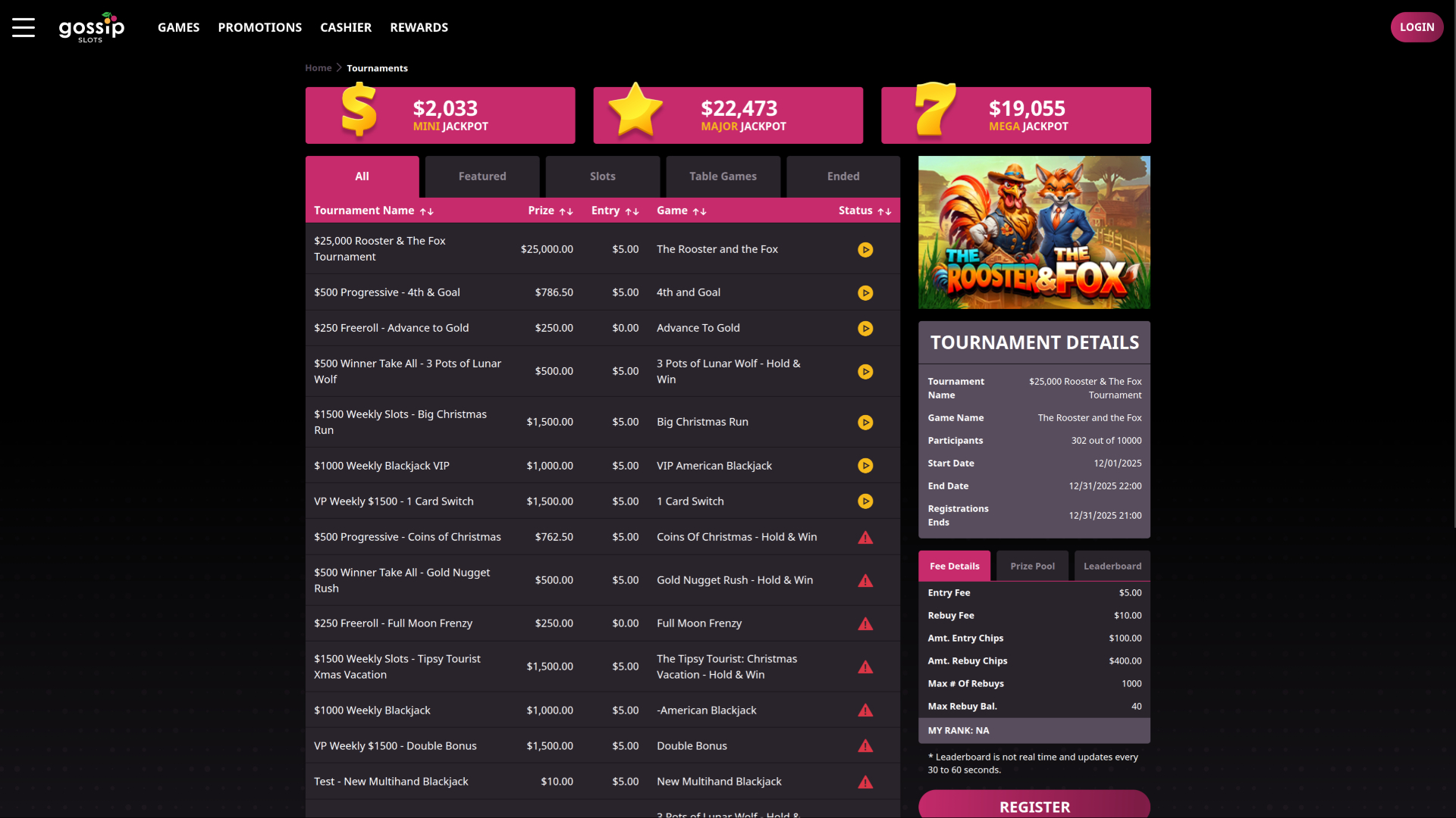 Torneos de escritorio de Gossip Slots Casino