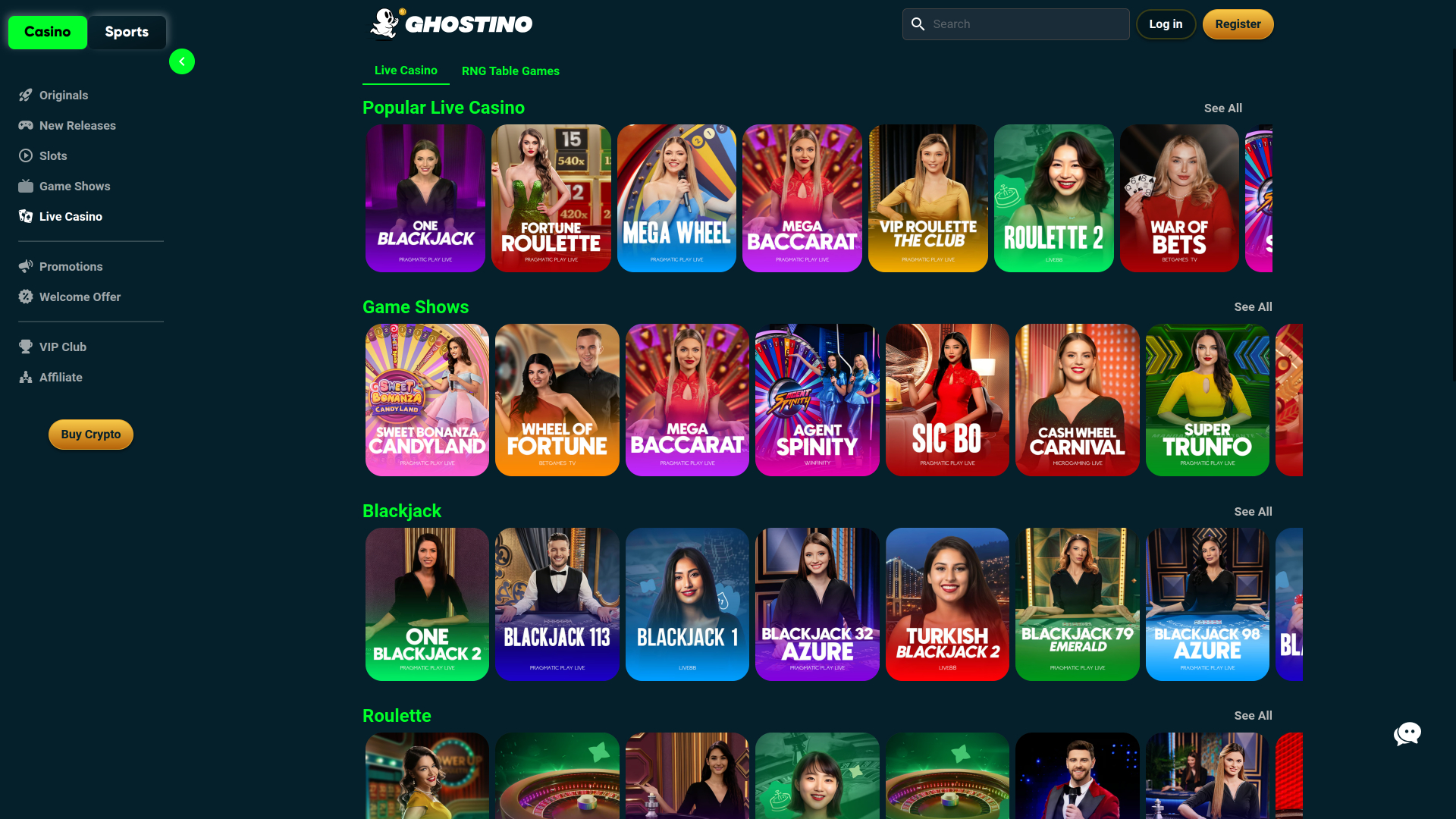 Ghostino Casino Live Dealer Desktop