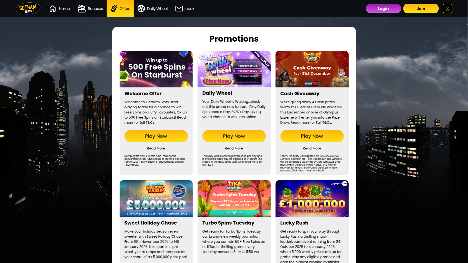 Promotions pour ordinateur de bureau du casino Gotham Slots