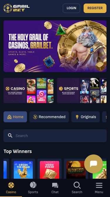 Page d'accueil mobile du casino Grailbet