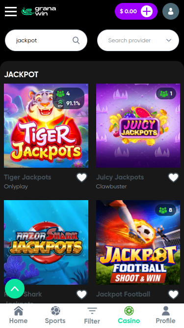 GranaWin Casino джекпот мобильное приложение