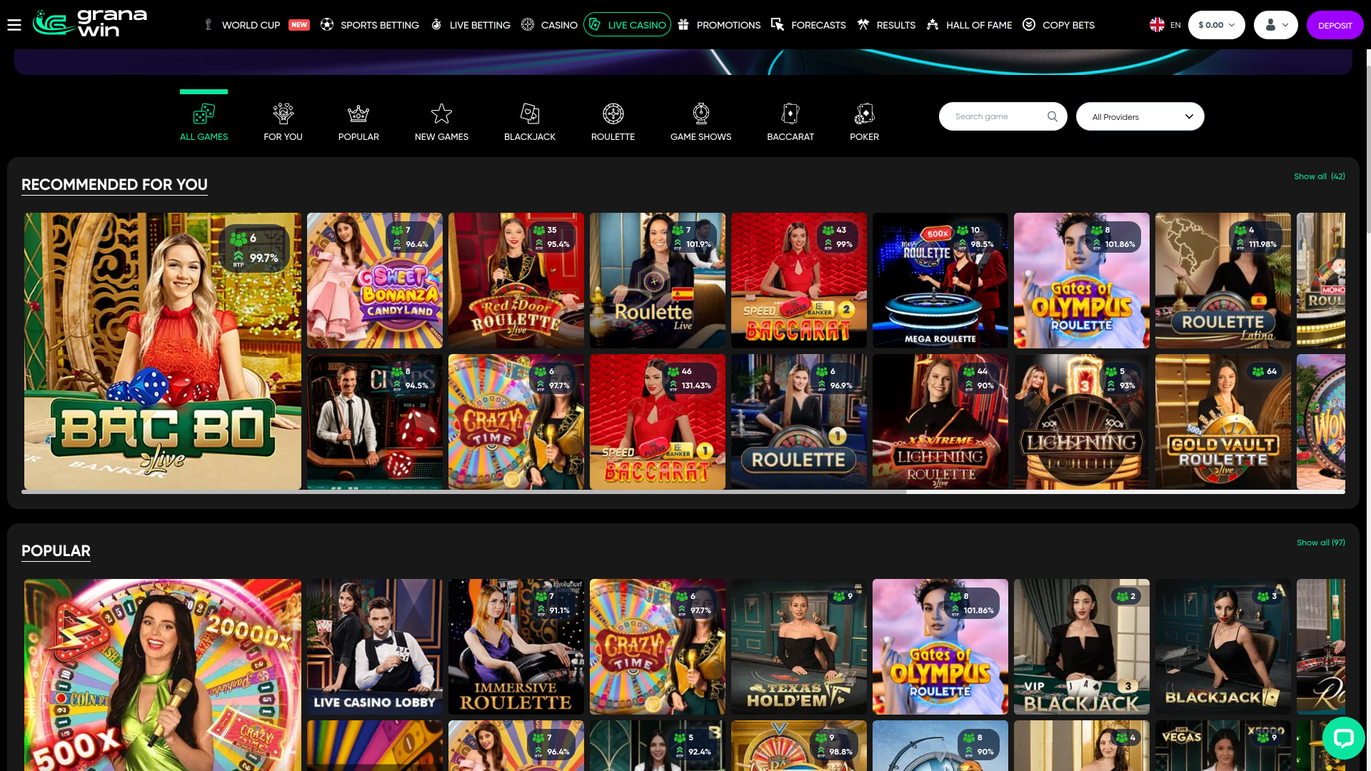 GranaWin Casino с живыми дилерами настольная версия
