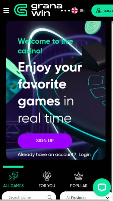 Capture d'écran de la page mobile en direct du casino GranaWin