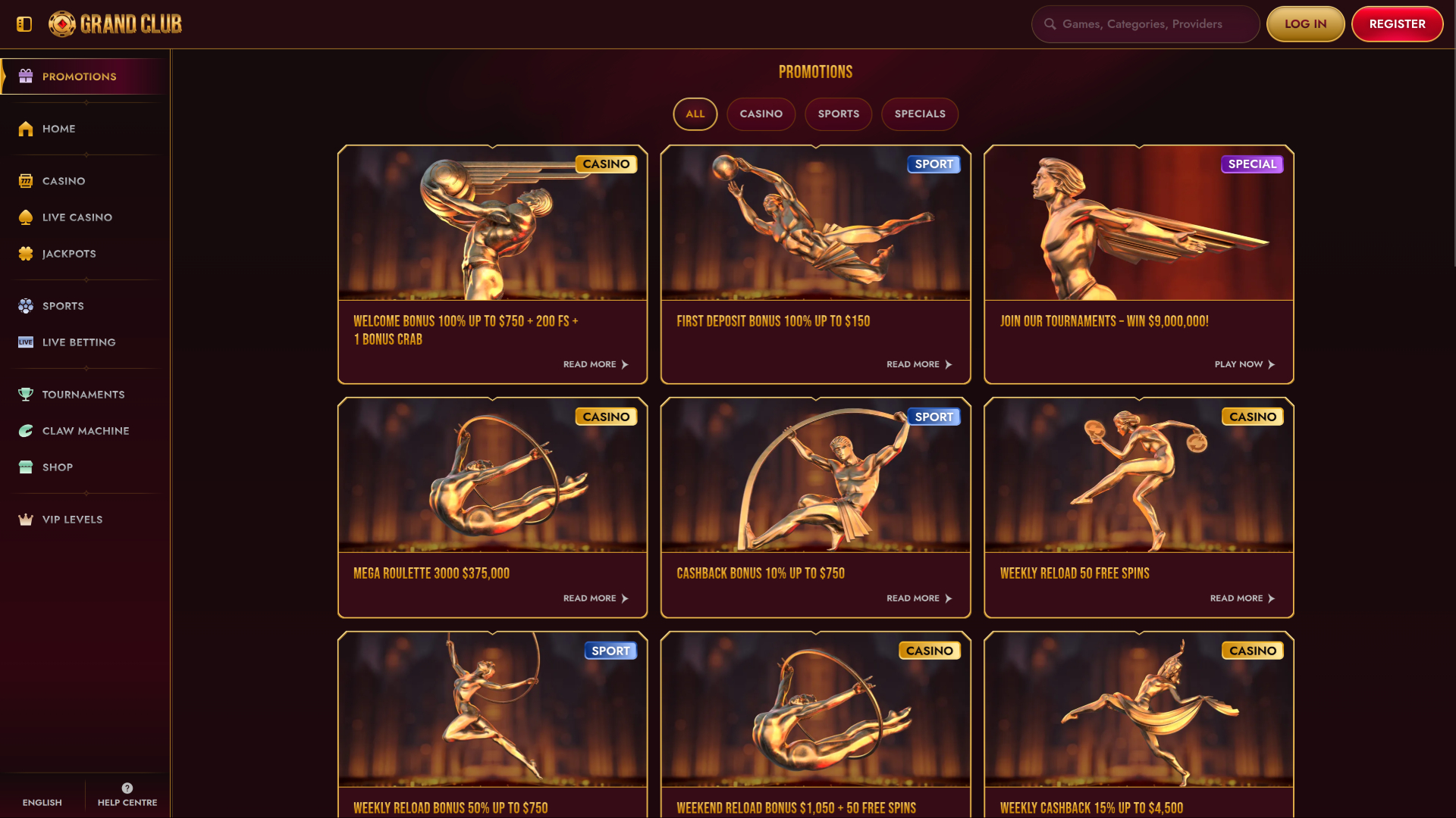 GrandClub Casino Desktop-Aktionen