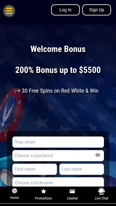 Page d'accueil mobile du Grand Eagle Casino