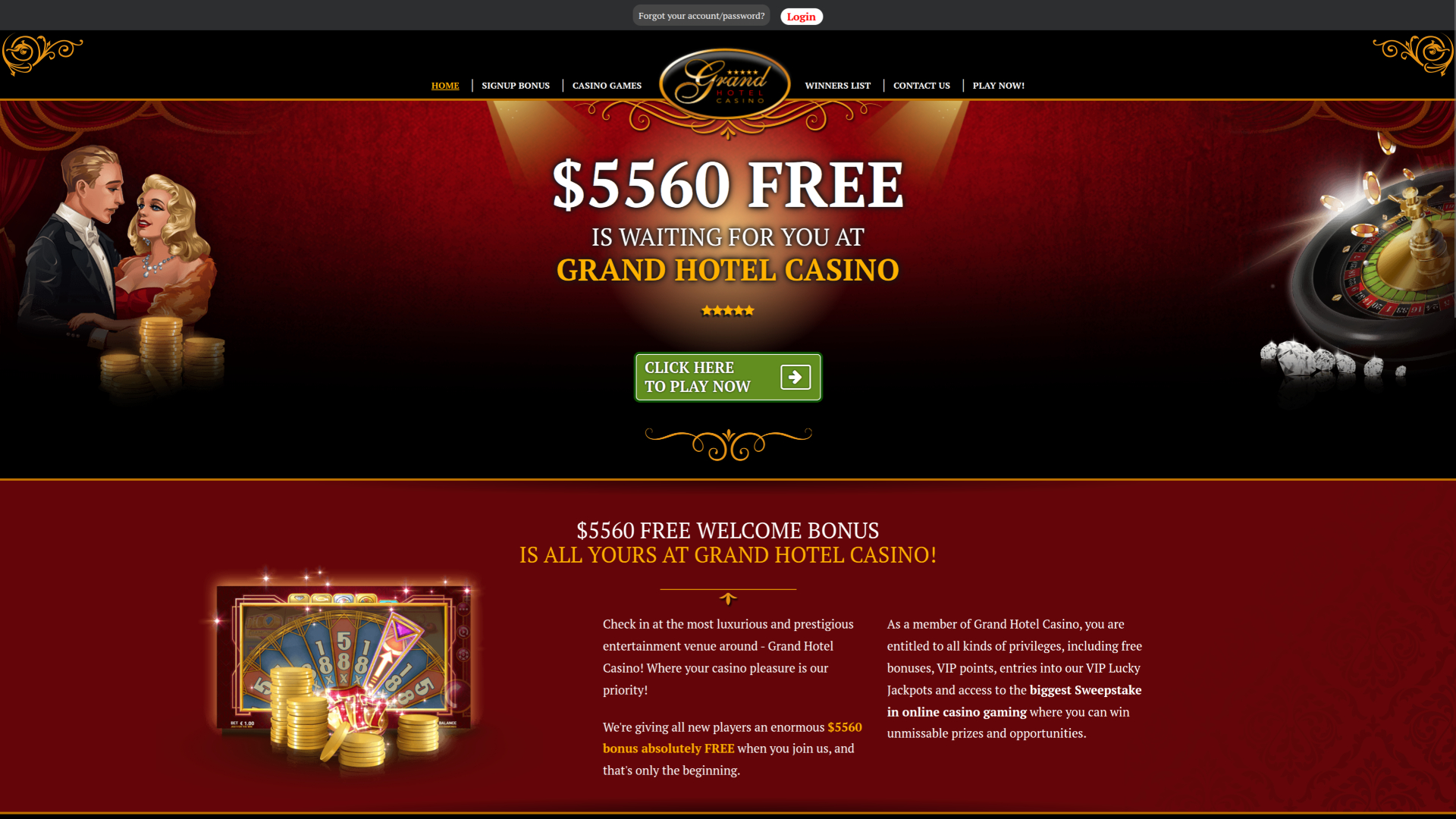 Page d'accueil du Grand Hotel Casino (ordinateur)