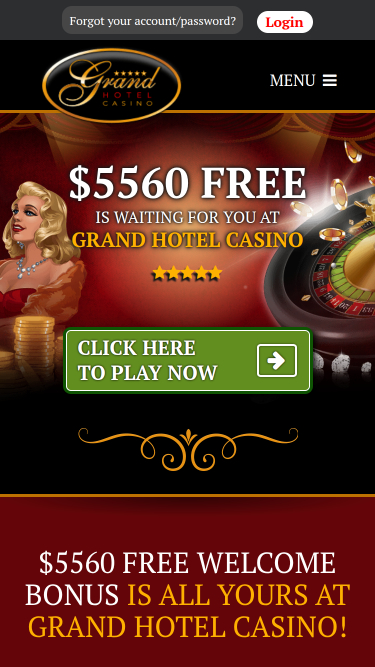 Page d'accueil mobile du Grand Hotel Casino