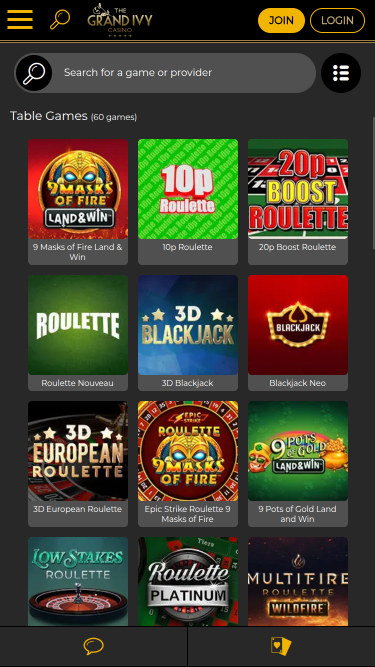 Grand Ivy Casino Mobile Table Games