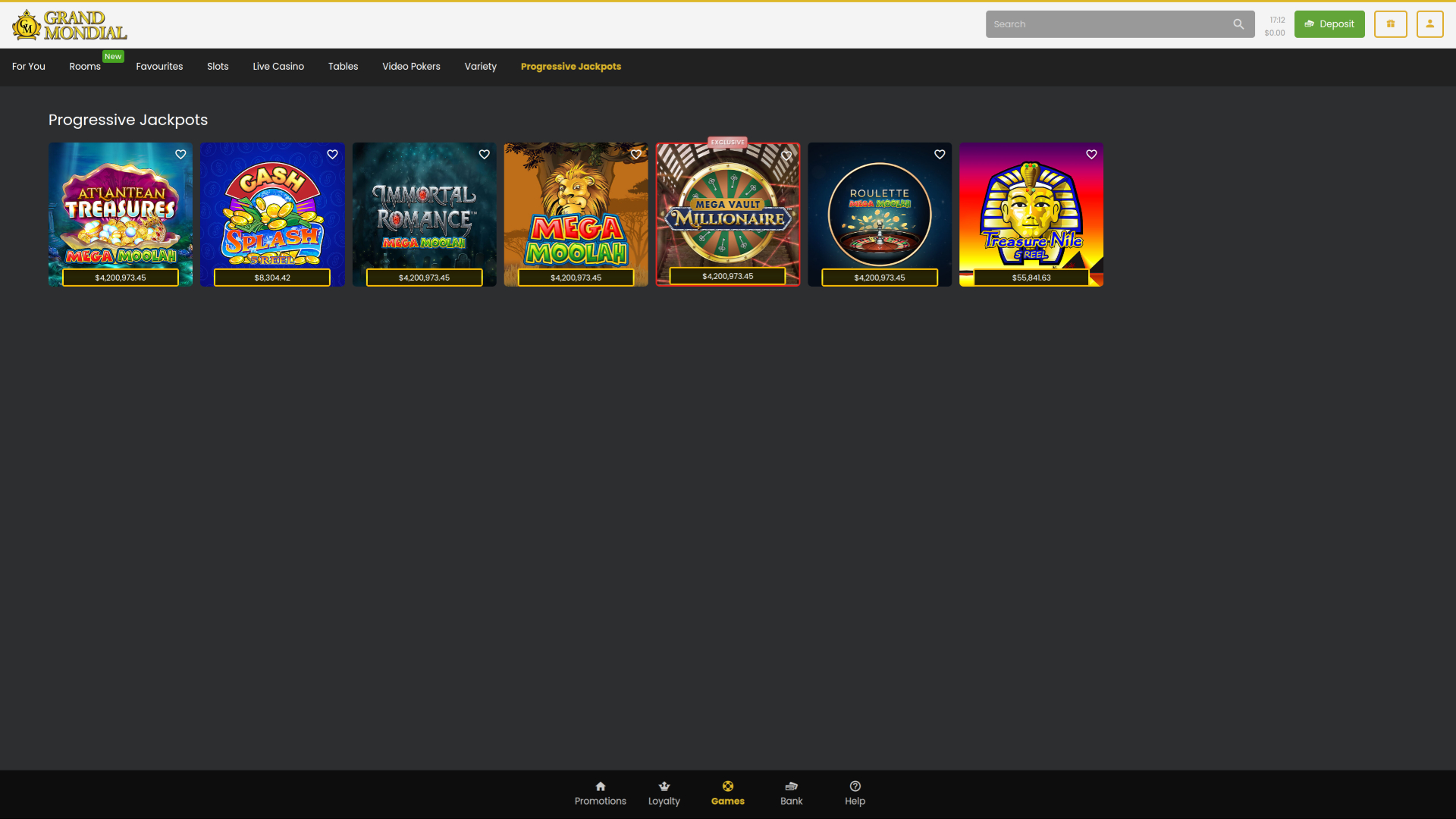 Jackpot de Grand Mondial Casino sur ordinateur