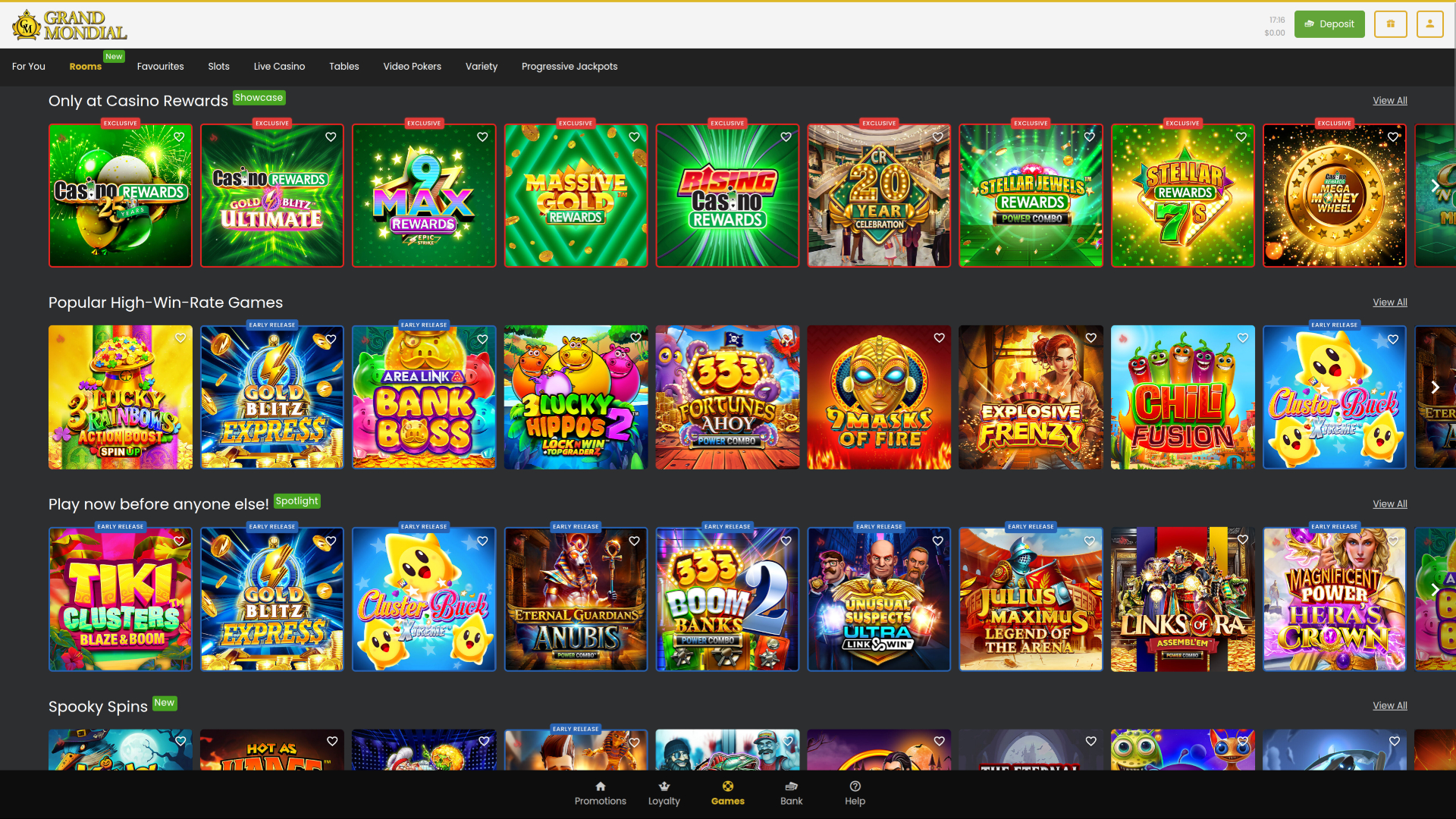 Salles de Grand Mondial Casino sur ordinateur