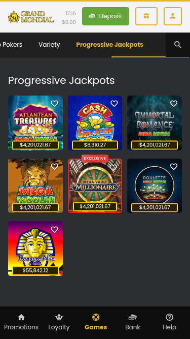 Jackpot mobile de Grand Mondial Casino