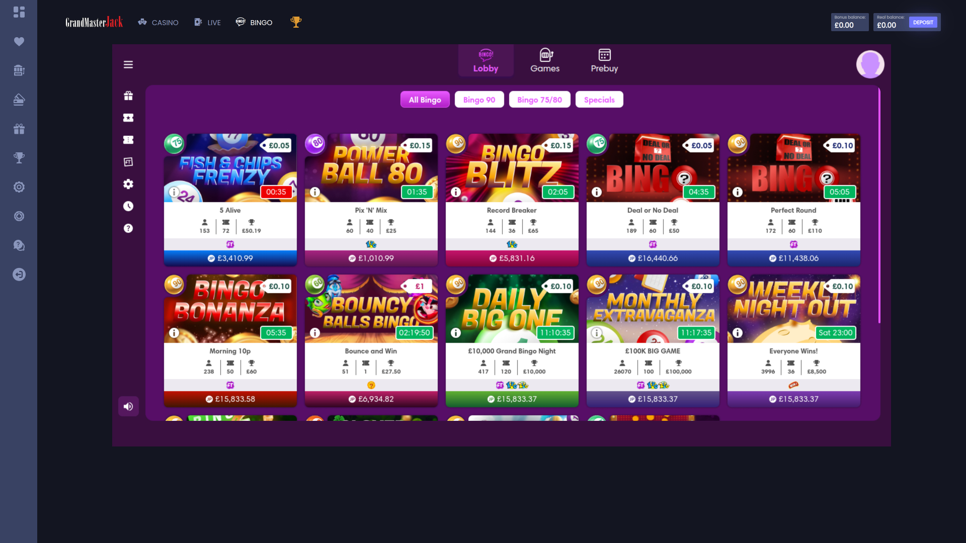 Bingo de bureau du casino Grand Master Jack